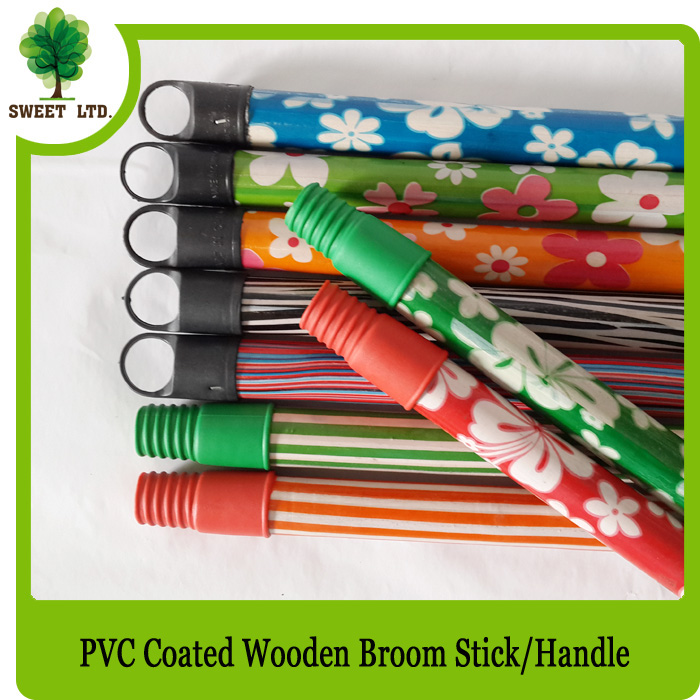 Customized design PVC coated wooden broom handles with plastic screw