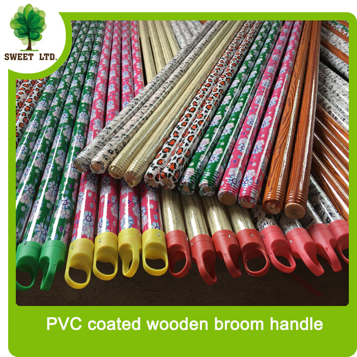 Hot sales Customized design PVC coated wooden broom handles with plastic screw